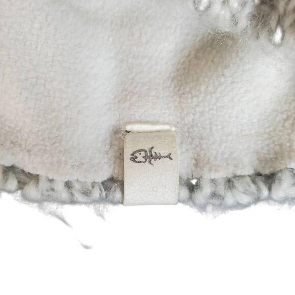 Screamer Hand Knit Space Dye Fleece Lined Button Beanie Hat White Gray One Size - Picture 7 of 9